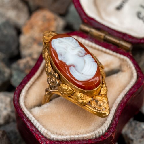 Vintage North-to-South Cameo Ring 14K Yellow Gold