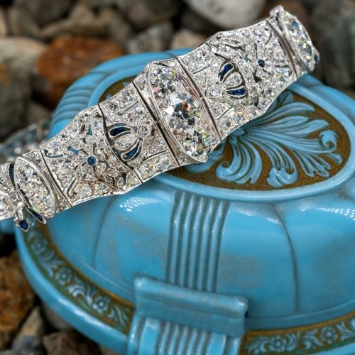 1920's Diamond Bracelet w/ Blue Accents Platinum