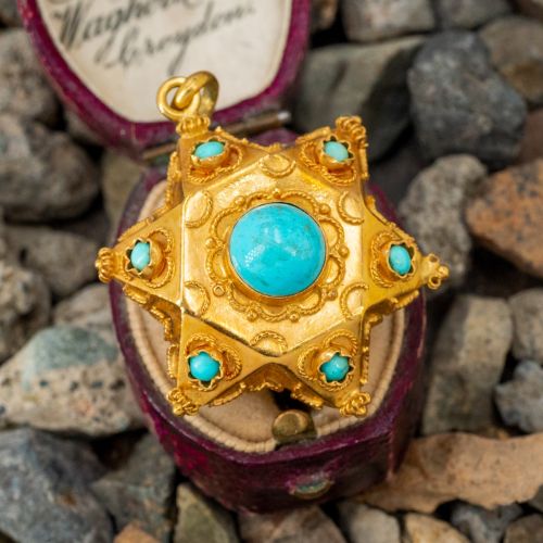 Fantastic 6-Pointed Star Turquoise Charm 18K Yellow Gold