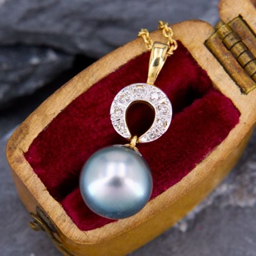 Lovey Tahitian Pearl Pendant Necklace 14K Yellow Gold