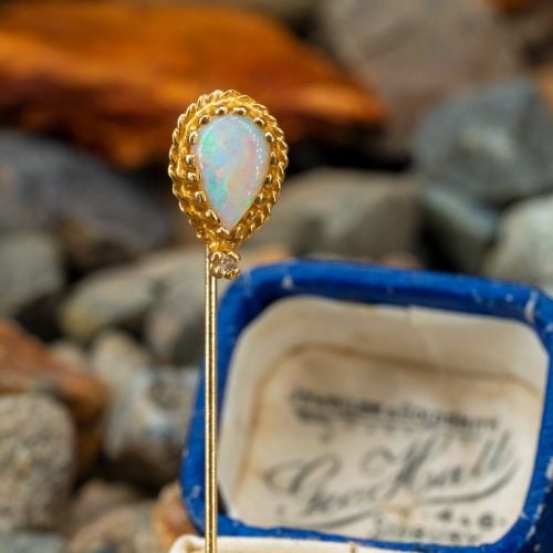 Beautiful Vintage Opal Stick Pin 14K Yellow Gold