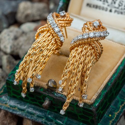Vintage Diamond Tassel Earrings 14K Yellow Gold