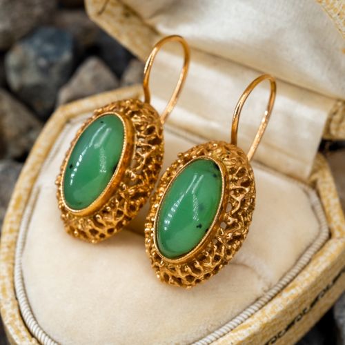 Vintage Nephrite Jade Earrings 14K Yellow Gold