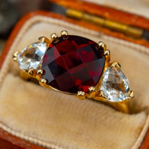 Gorgeous Checkerboard Garnet Ring w/ Accents 14K Yellow Gold