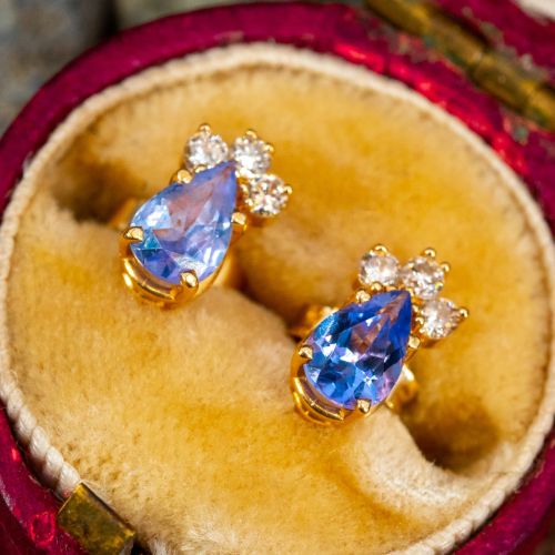 Tanzanite & Diamond Earrings 14K Yellow Gold
