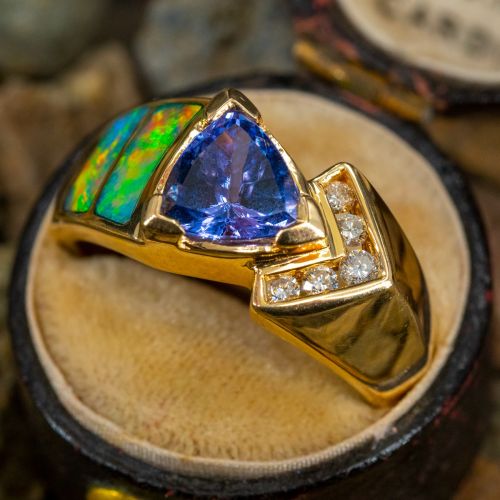 Tanzanite, Diamond & Opal Ring 14K Yellow Gold