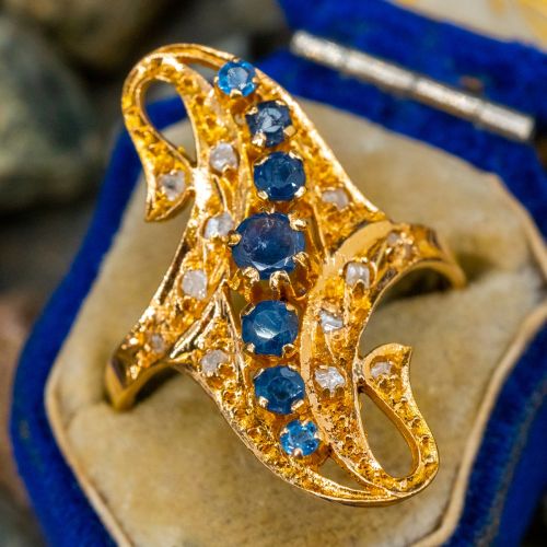 Antique Sapphire & Diamond Ring Yellow Gold