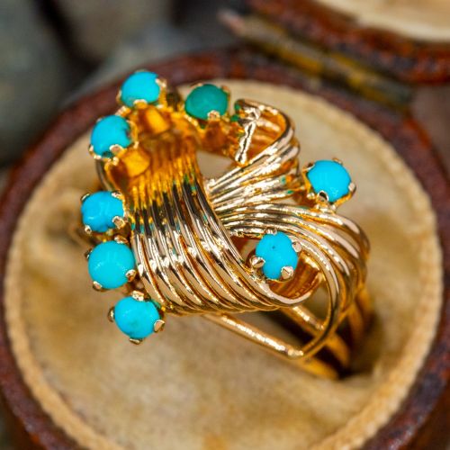 Vintage Retro Turquoise Ring 18K Gold