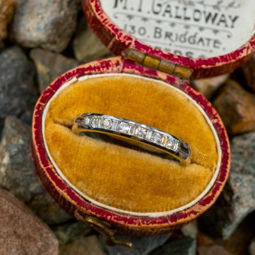 Round Brilliant & Baguette Cut Diamond Wedding Band Ring 14K White Gold