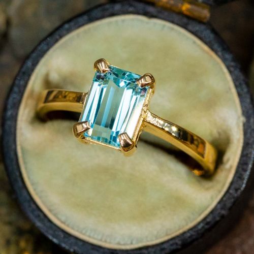 1 Carat Emerald Cut Aquamarine Ring 14K Yellow Gold
