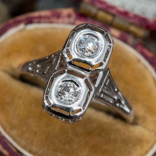 Vintage Twin Diamond Filigree Ring 14K Gold