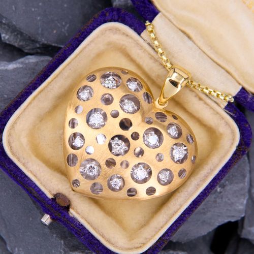 Pierced Design Diamond Heart Pendant 14K Two Tone Gold