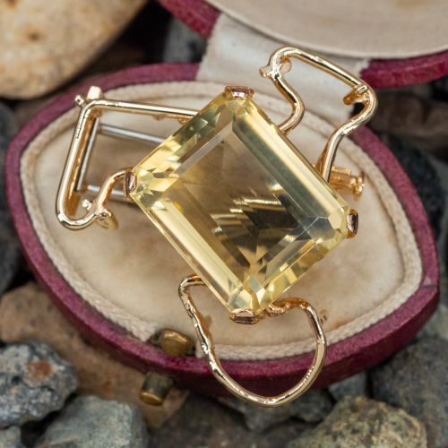 Asymmetrical Citrine Brooch Pin 14K Rose & Yellow Gold 