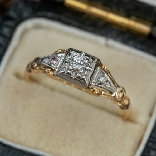 Petite Vintage Diamond Engagement Ring 14K Yellow Gold