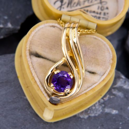 Round Amethyst Slide Pendant Necklace 14K Yellow Gold