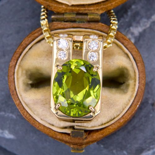 Glass Garnet Doublet Pendant w/ Diamonds 14K Yellow Gold