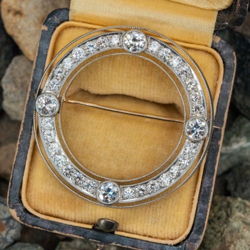 Circa 1930's Old European Cut Diamond Circle Brooch