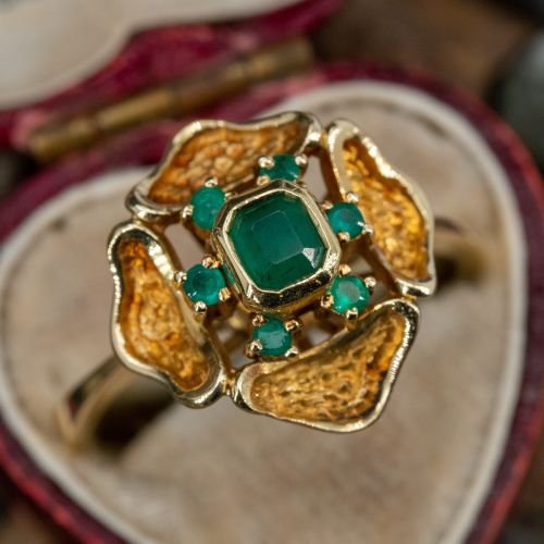 Circa 1970s Emerald Ring 18K Yellow Gold