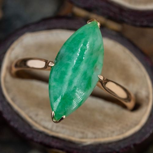 Marquise Cabochon Cut Jade Ring 18K Yellow Gold