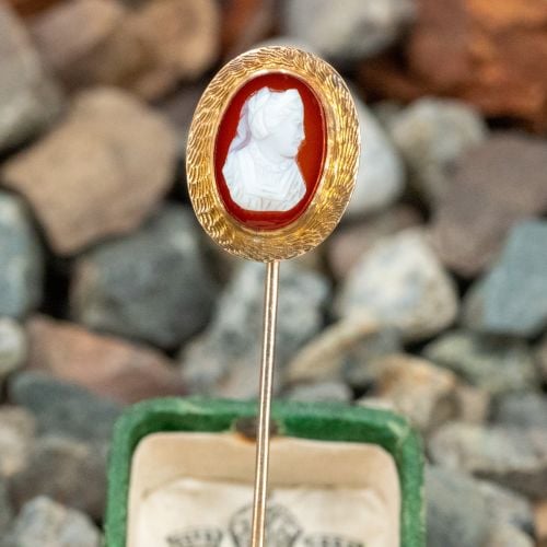 Vintage Agate Cameo Stick Pin Yellow Gold
