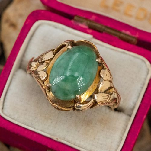 Vintage Oval Cabochon Jadeite Jade Ring 14K Yellow Gold