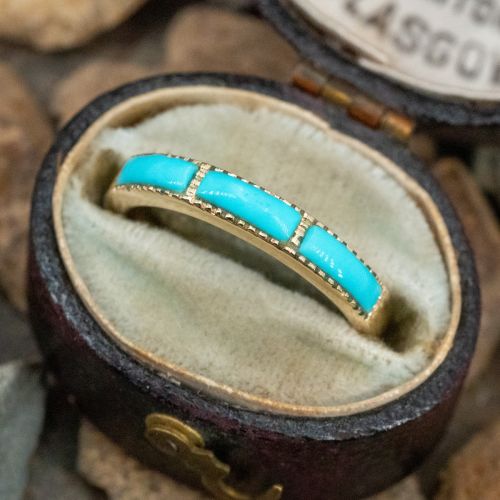 Pretty Turquoise Band Ring 14K Yellow Gold