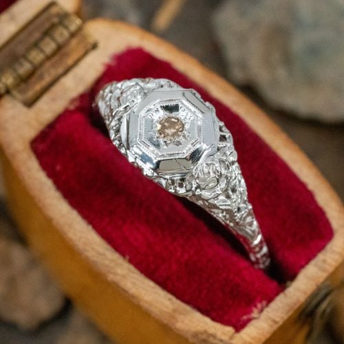 Vintage Filigree Diamond Engagement Ring 14K White Gold