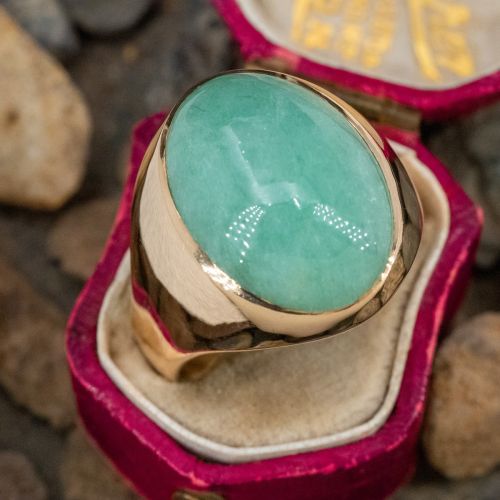 Men's Jadeite Jade Ring 14K Yellow Gold