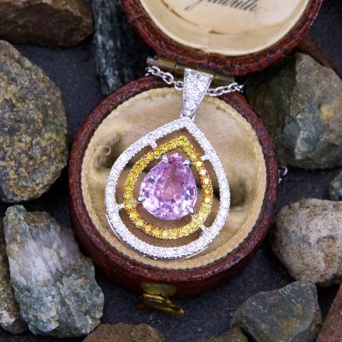 Tremonti Pink Sapphire & Diamond Pendant Necklace 18K Two Tone Gold w/14K Chain