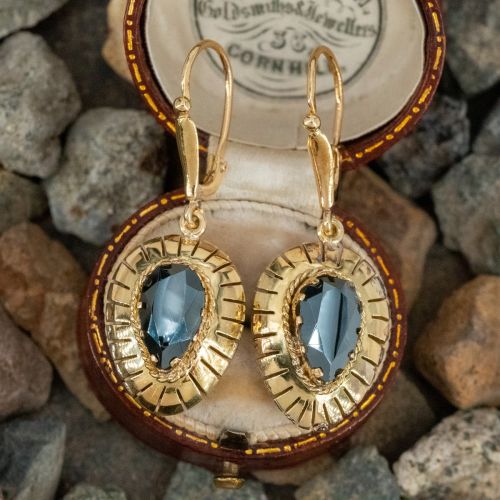 Elegant Hematite Earrings 18K Yellow Gold