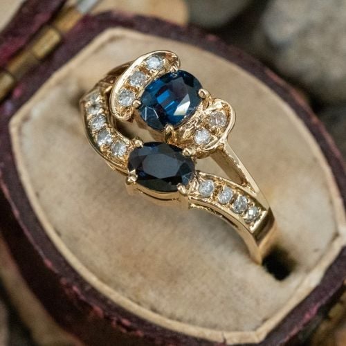 Oval Cut Sapphire Ring w/ Diamonds 14K Yellow Gold