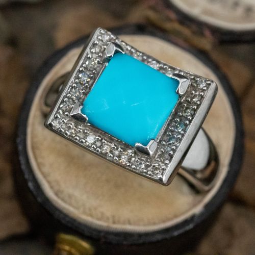 Turquoise & Diamond Ring 14K White Gold