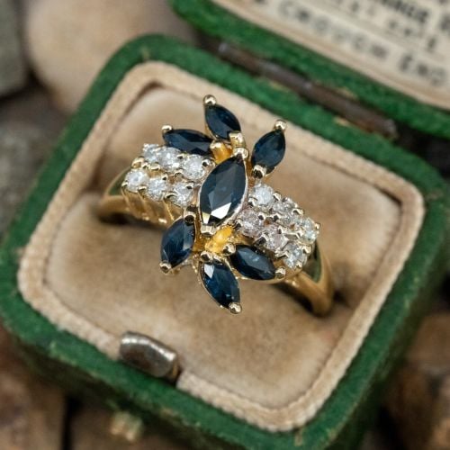Pretty Sapphire & Diamond Ring 14K Yellow Gold