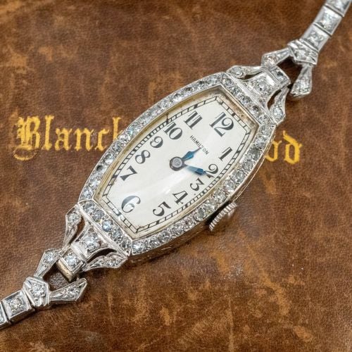 Circa 1930s Diamond Hamilton Wristwatch 14K White Gold