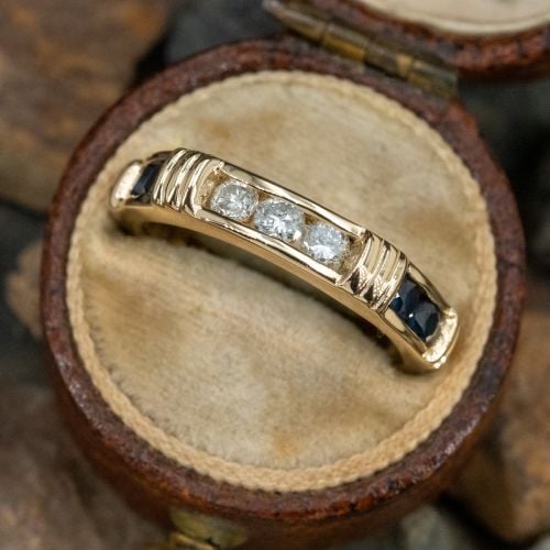 Diamond & Sapphire Band Ring 14K Yellow Gold