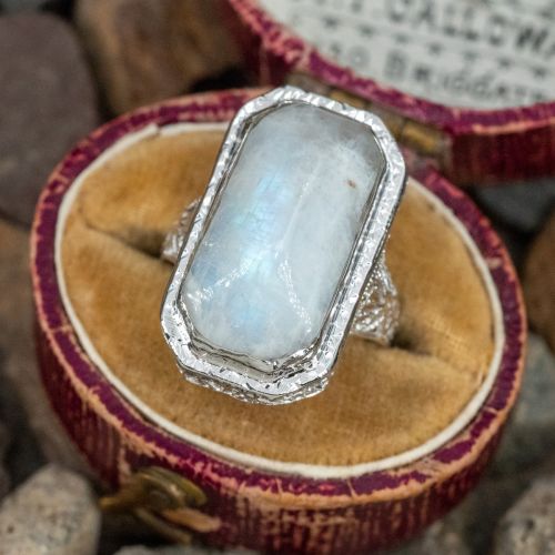 Vintage Filigree Moonstone Ring 14K White Gold