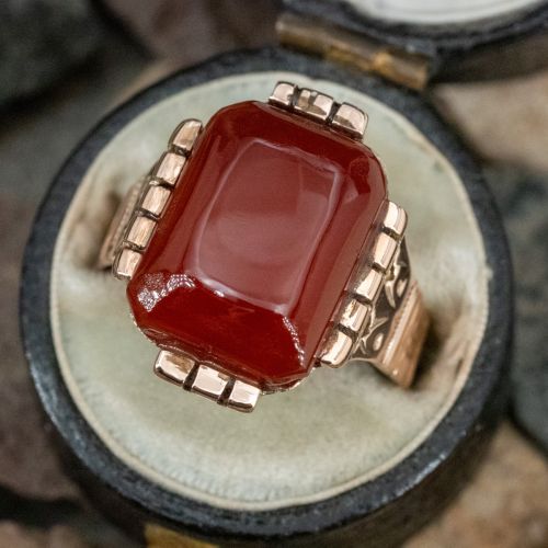 Antique Carnelian Ring w/ Hand Etching 14K Rose Gold