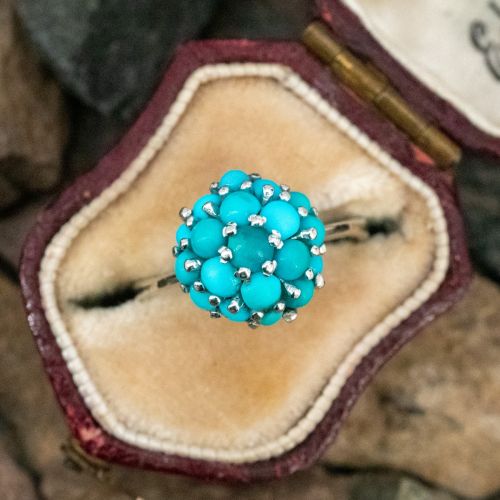 Turquoise Cluster Ring 18K White Gold