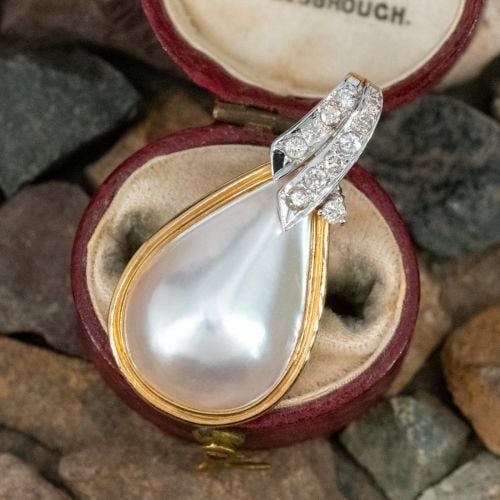 Two-Tone Pear Mabé Pearl & Diamond Pendant 14K Gold