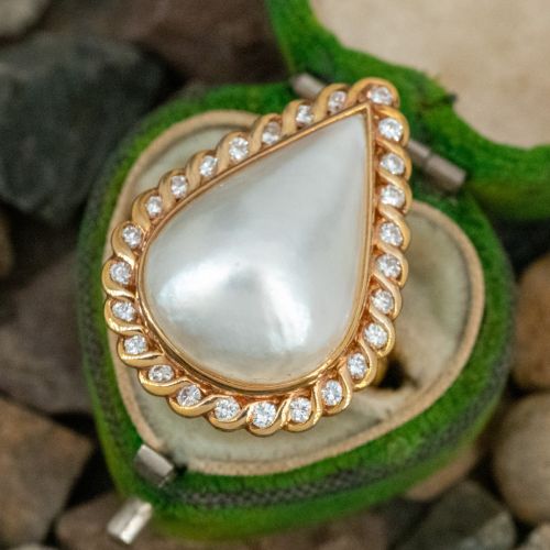 Mabé Pearl Cocktail Ring w/ Diamond Accents 18K Yellow Gold