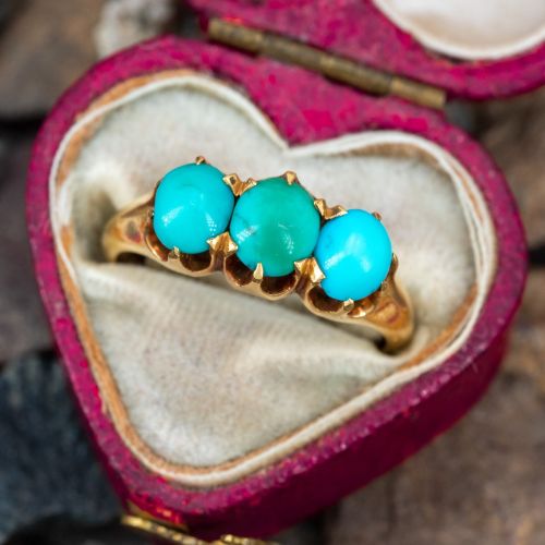 Vintage 3-Stone Turquoise Ring 18K Yellow Gold