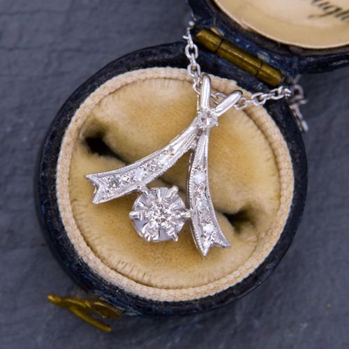 Vintage Milgrain Diamond Pendant Necklace 14K White Gold