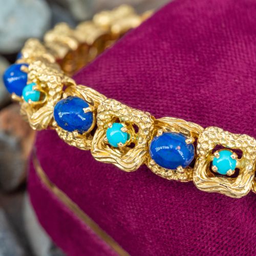 Vintage Tiffany & Co. Turquoise & Lapis Bracelet 18K Yellow Gold