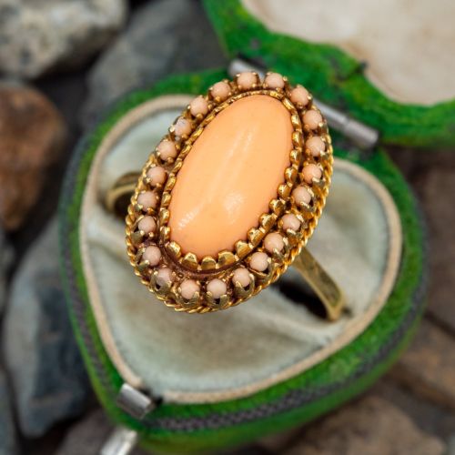 Vintage Coral Cocktail Ring 18K Yellow Gold