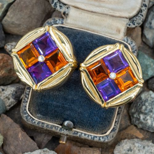 Colorful Citrine & Amethyst Earrings 18K Yellow Gold