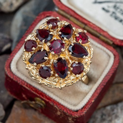 Garnet Domed Cocktail Ring 14K Yellow Gold