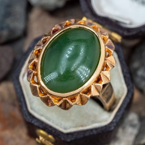 Vintage Nephrite Jade Ring 18K Yellow Gold