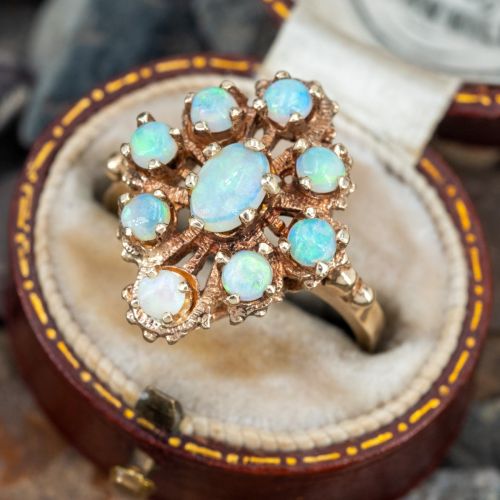 Vintage Opal Cluster Ring Yellow Gold