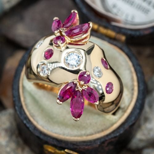 Stunning Ruby & Diamond Ring 14K Yellow Gold