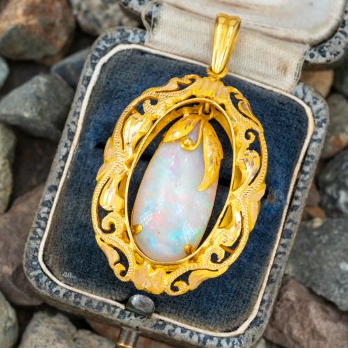 Beautiful Opal Dangle Pendant 22K Yellow Gold